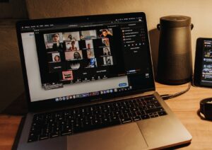 Multiple people on an office zoom call