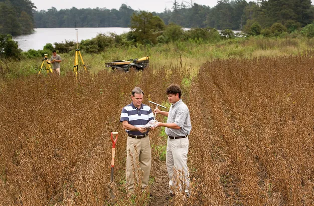 AGI - soil scientists examine sample from row crop