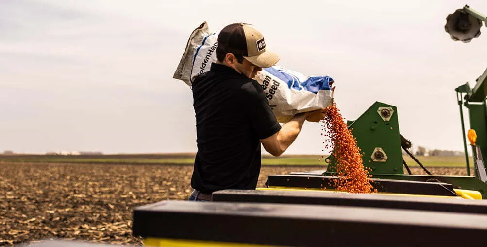Farmer pouring seeds into planter