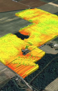 A heat map from satellite data uses colors to represent crop conditions