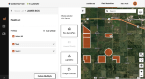 The E-Luminate platform lets seed advisors select a farmer's fields to show boundaries and a game plan to assign seeds that will best perform in each location.
